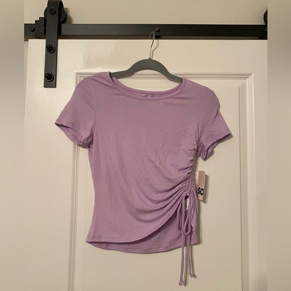 Purple top with side ruching detail
